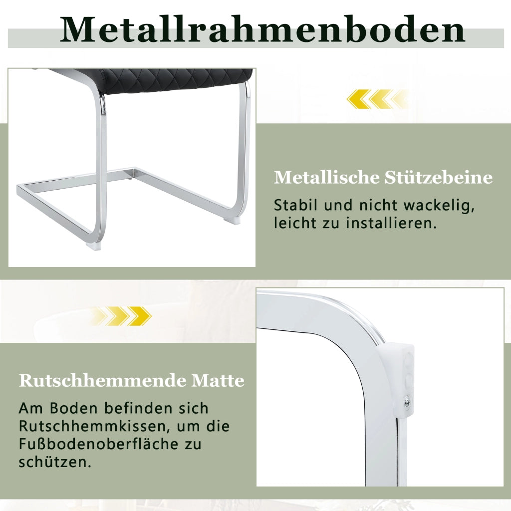 SEDIA da pranzo set 2 pezzi schienale alto 100 cm in PU nero e metallo argento