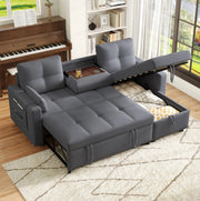 Divano letto angolare 211x136x87 cm modulare; estraibile con contenitore; lino grigio
