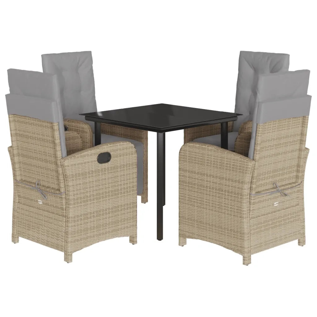 Set Pranzo da Giardino 5 pz con Cuscini Beige Misto Polyrattan