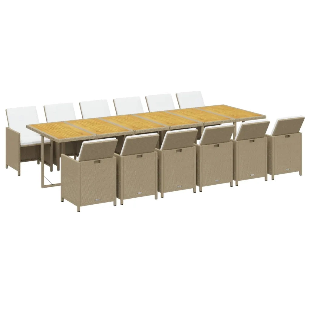 Set da Pranzo per Giardino 13pz con Cuscini in Polyrattan Beige cod mxl 38610
