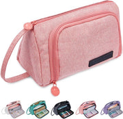 Etui grande, 2-compartmenti con maniglia, organizzatore portatile per articoli da ufficio, etui, organizzatore carino per scuola, ufficio, ragazze, donne (rosa)
