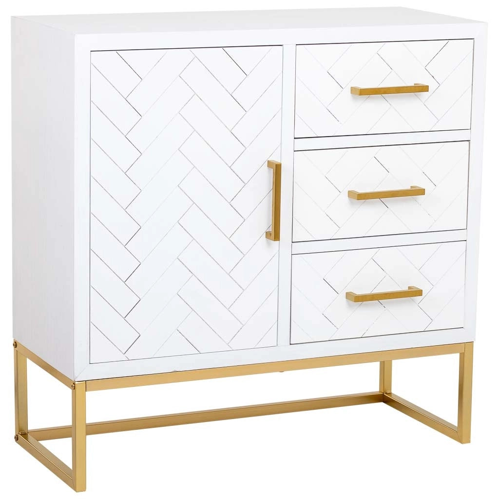 Credenza con 1 anta e 3 cassetti in legno e metallo 80x34x80h cm