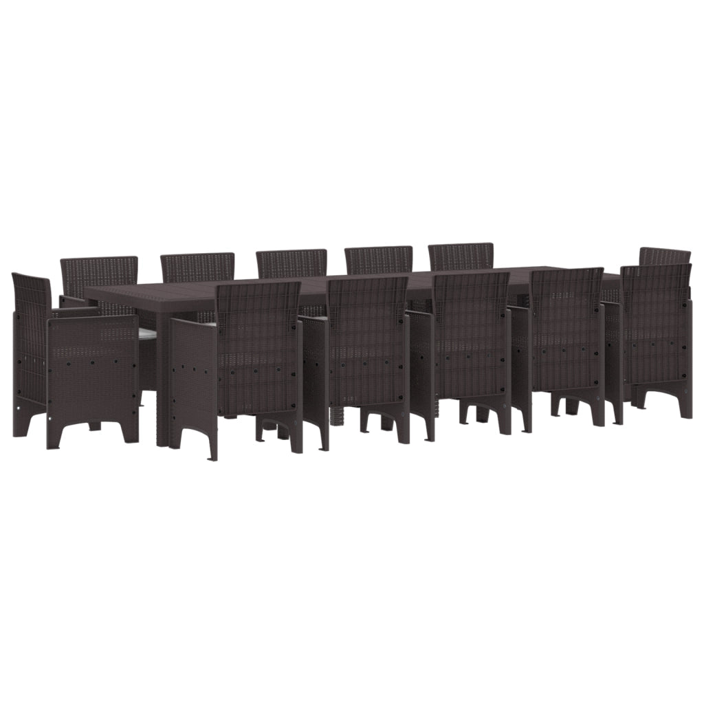Set da Pranzo da Giardino da 13 Pezzi con Cuscini Rattan Sintetico Marrone