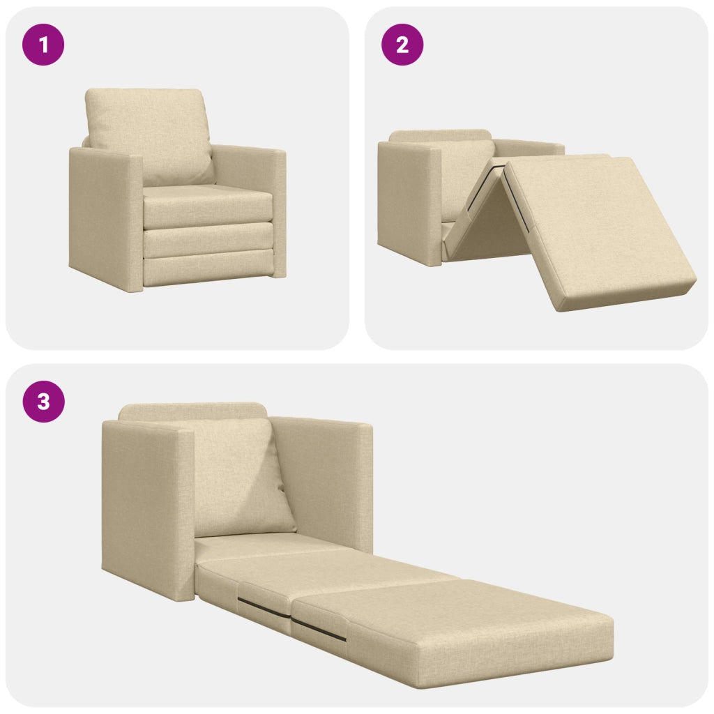 Divano Letto 2 in 1 Panna 74x77x81 cm Tessuto