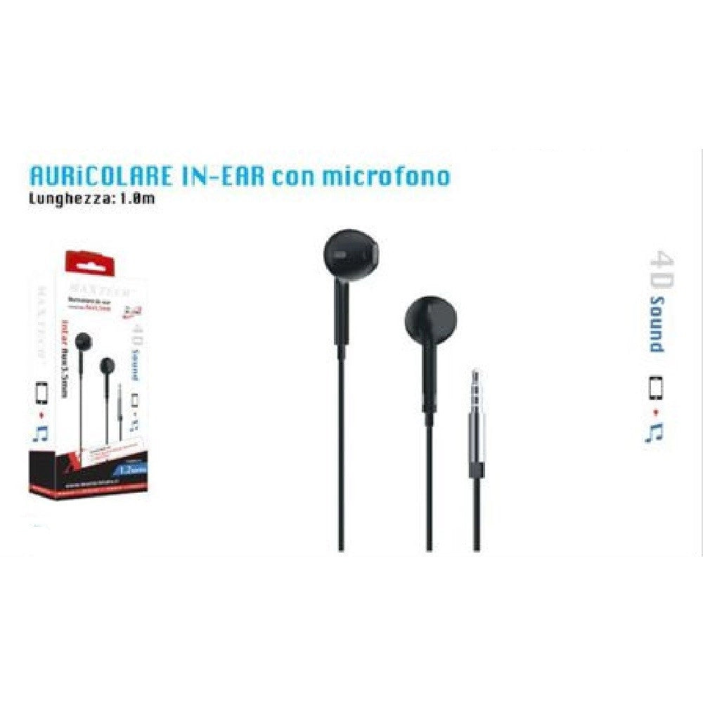 Trade Shop - Auricolari Cuffie Orecchio Per Smartphone Microfono Da Viaggio Portatili Maxtech Au-2t003 -