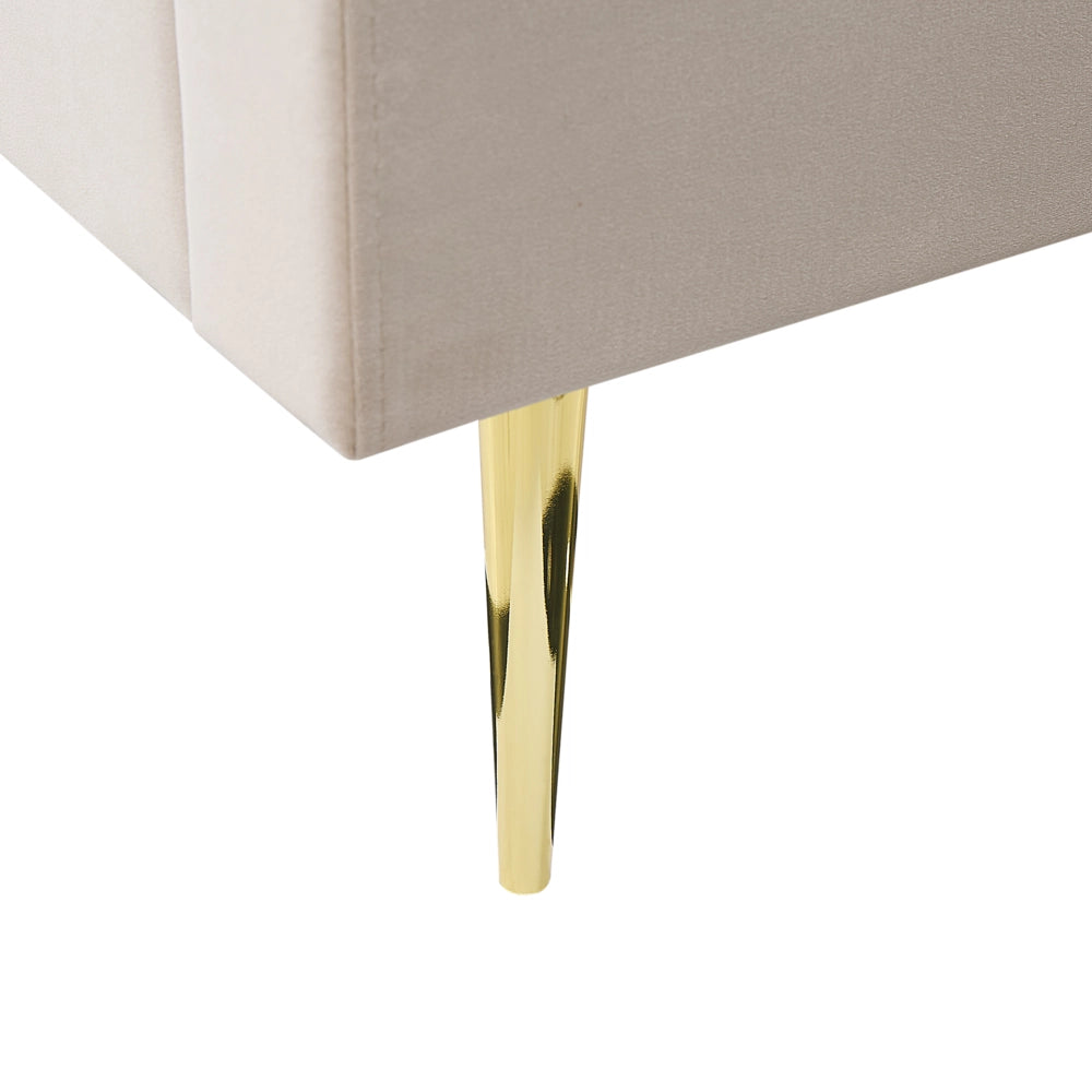 Letto imbottito velluto beige sabbia e oro rete a doghe testiera alta 180 x 200 cm testata alta design retrò