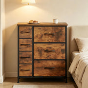 Mobile contenitore vintage con 7 cassetti in tessuto, in metallo e legno, per soggiorno e camera, 63,5 × 30 × 73 cm