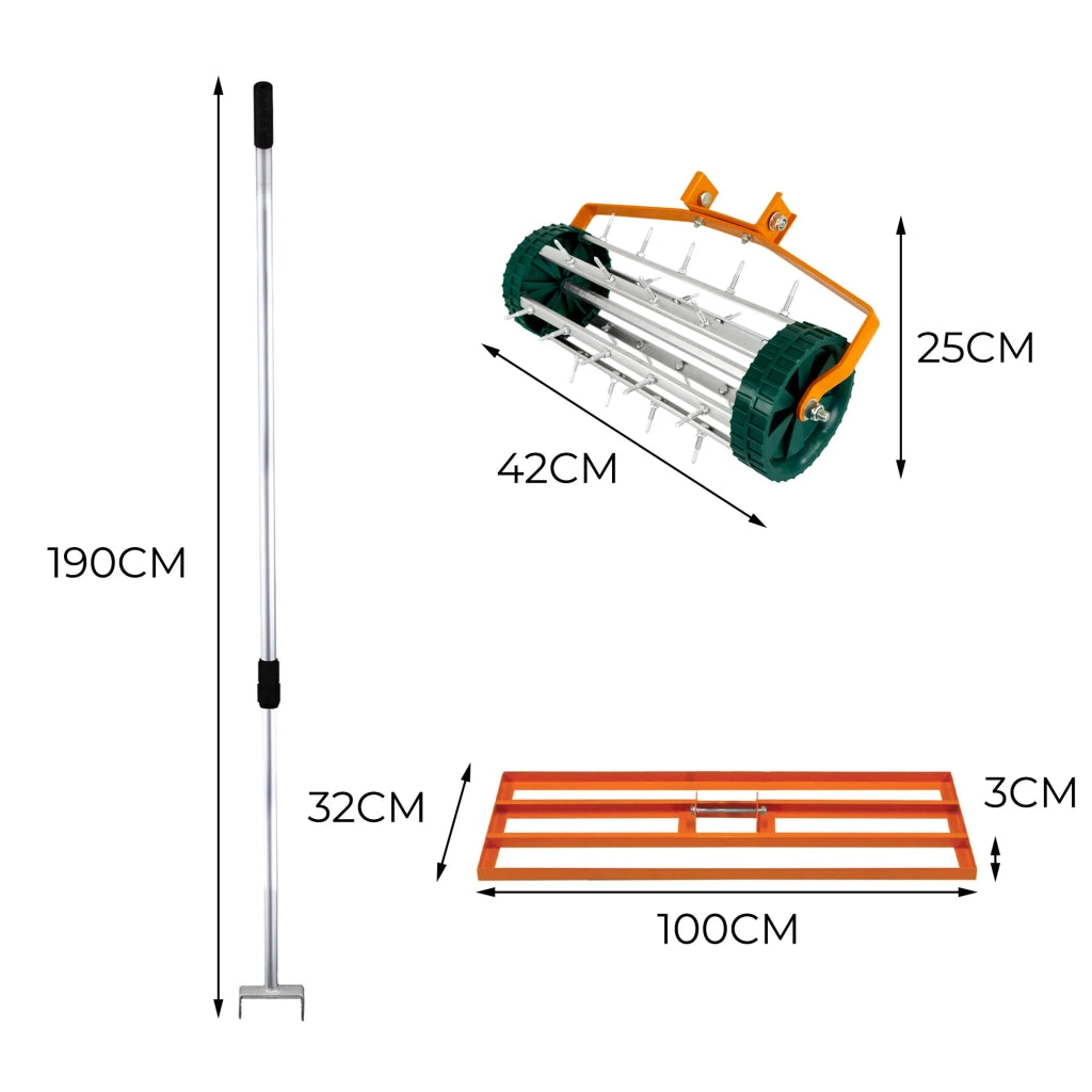 Set 2-in-1 Arieggiatore e Livellatore Prato - Arancione, Acciaio Zincato, Manico 2m