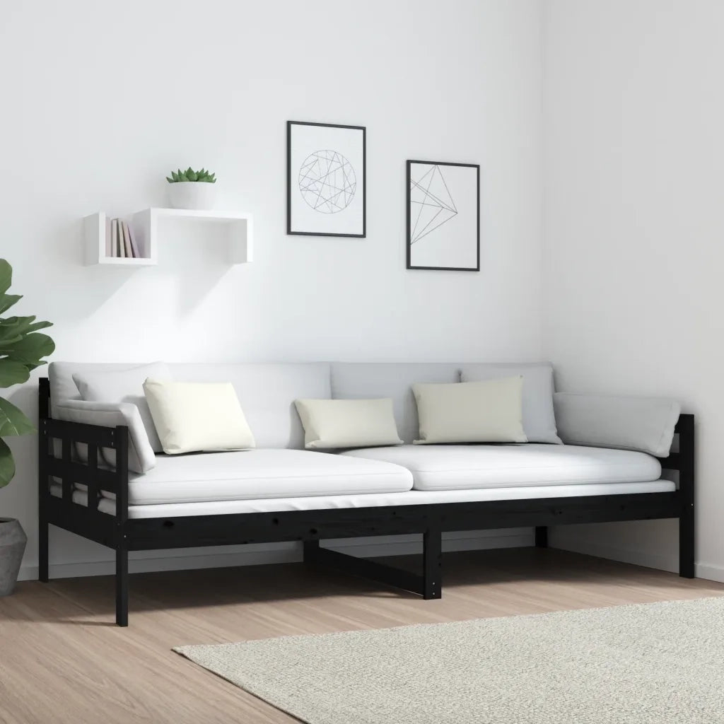 Dormeuse Nera in Legno Massello di Pino 90x200 cm 820361