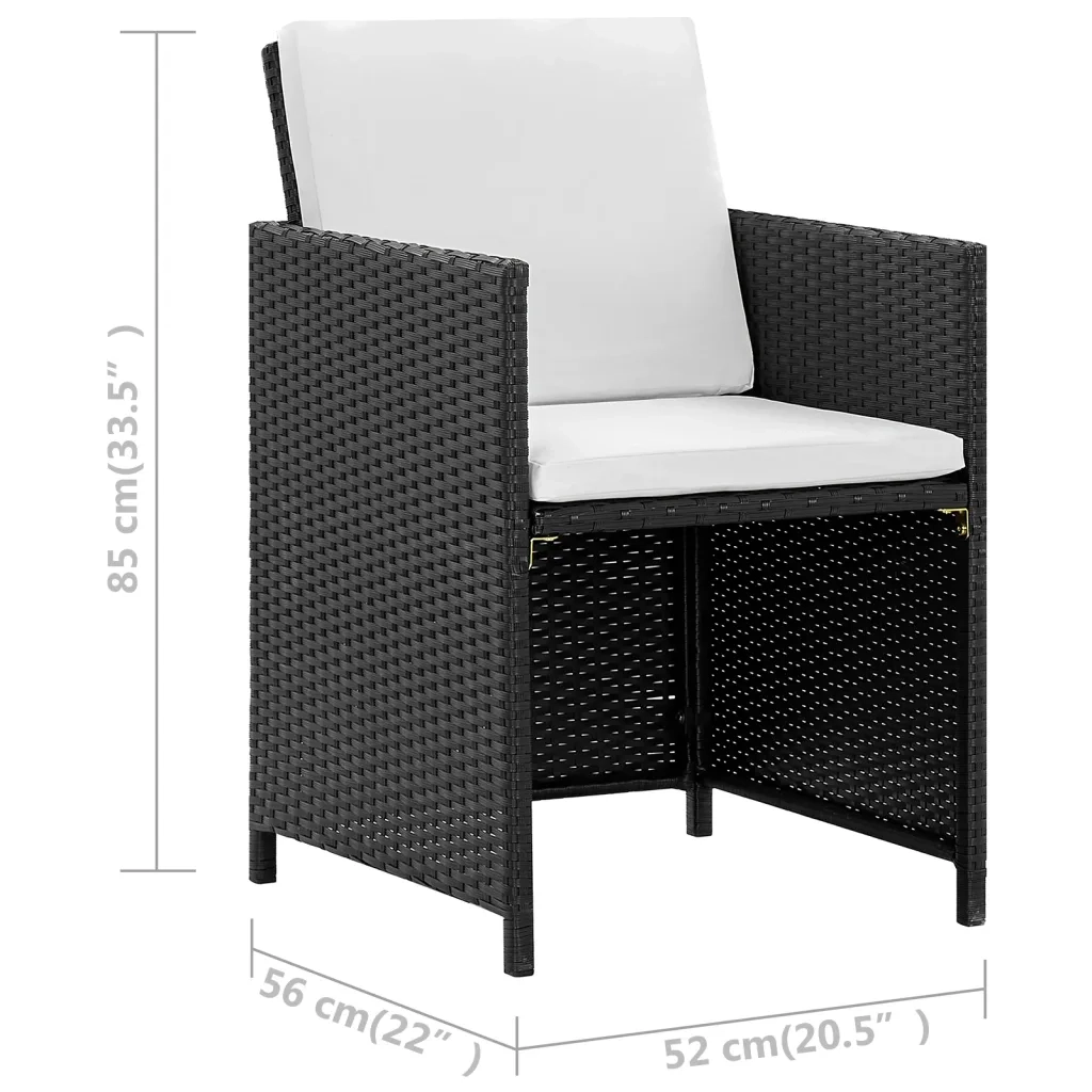 Set da Pranzo da Giardino 9 pz con Cuscini in Polyrattan Nero 42522