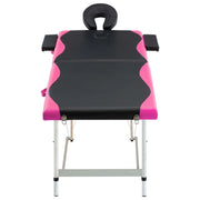 Lettino Massaggio Pieghevole 2 Zone in Alluminio Nero e Rosa 110232