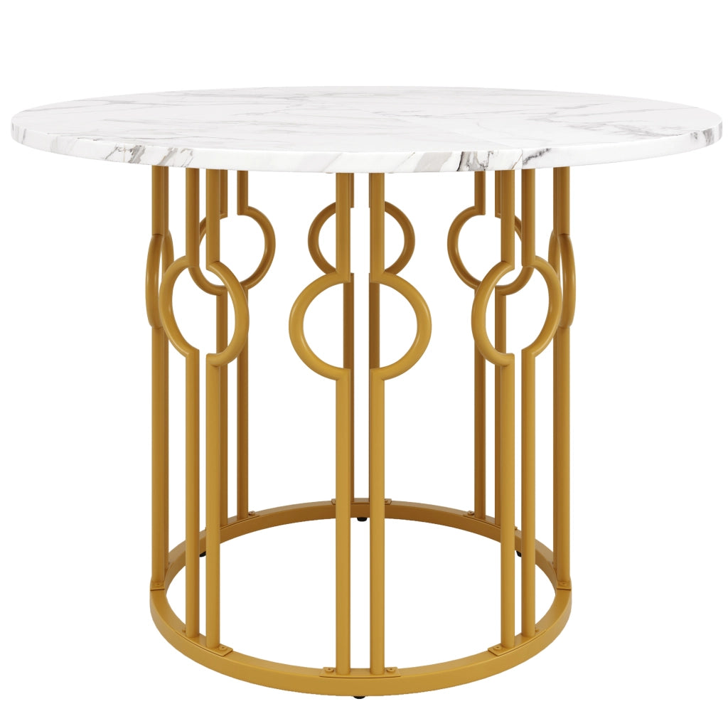 Tavolo da pranzo 100 x 100 x 76 cm in MDF e metallo; bianco e oro