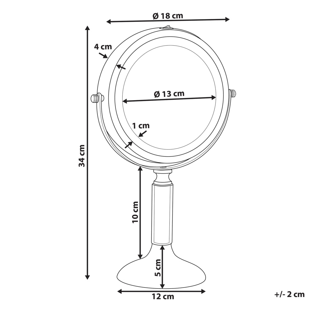 Specchio da tavolo double face per trucco a LED metallo dorato ø 13 cm 1x / 5x