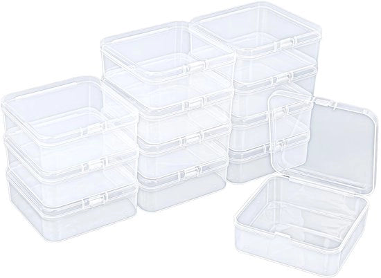 Contenitore di archiviazione trasparente a 12 pezzi - coperchio scorrevole - dimensioni 85 x 85 x 35 mm - progettato per la durata - contenitori di archiviazione