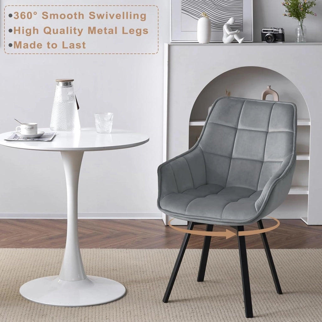 Set di 4 Sedie Sala da Pranzo, Sedie Cucina con Braccioli e Schienale, Poltroncine Girevoli con Gambe in Metallo, in Velluto, per Camera da Letto, Soggiorno, Grigio Scuro