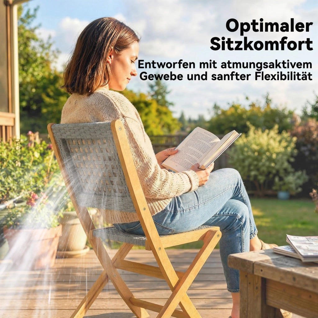 Sedie Giardino Pieghevoli 2 Pezzi ¨C Xylo ¨C Legno Massello Polyrattan Seduta Traspirante Esterno