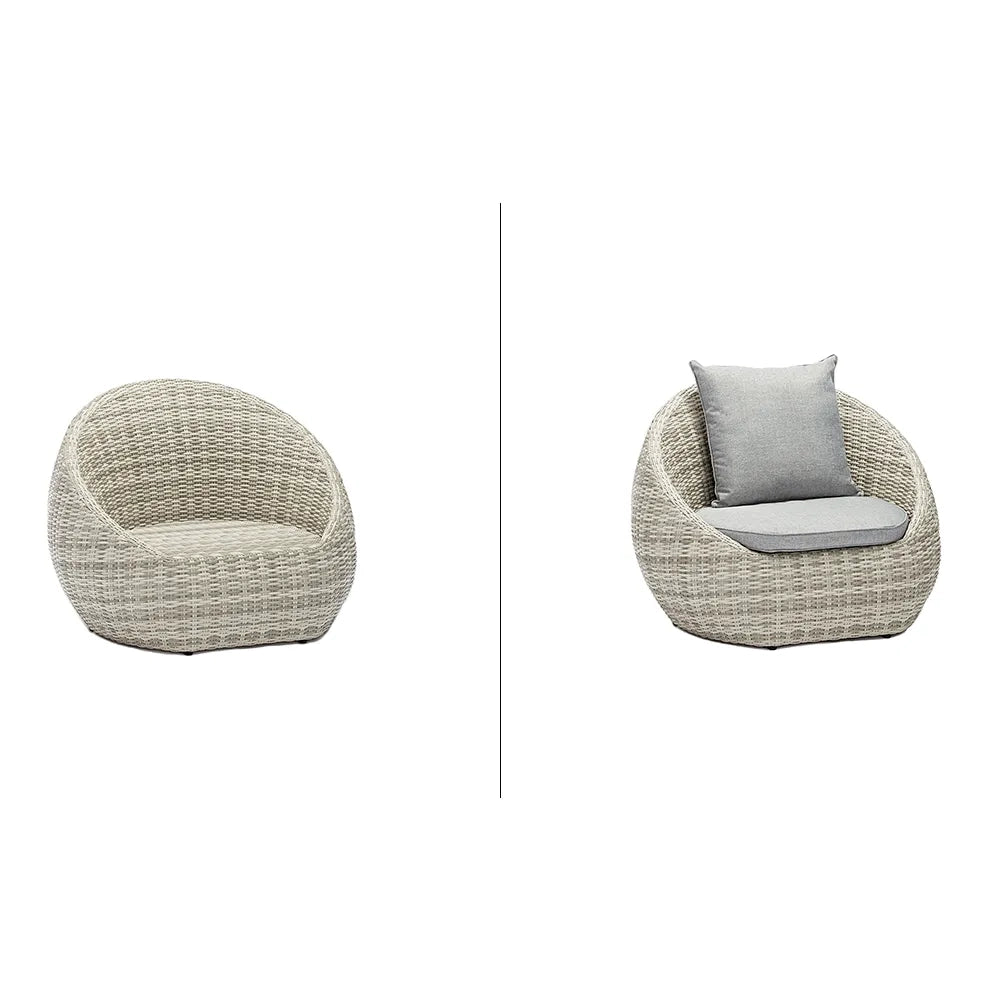 Tempo Style - Salottino Lounge in polyrattan SANTORINI grigio-mélange | Lounge da giardino con divano, tavolo, 2 poltrone e cuscini | Set di mobili da giardino da 4 persone