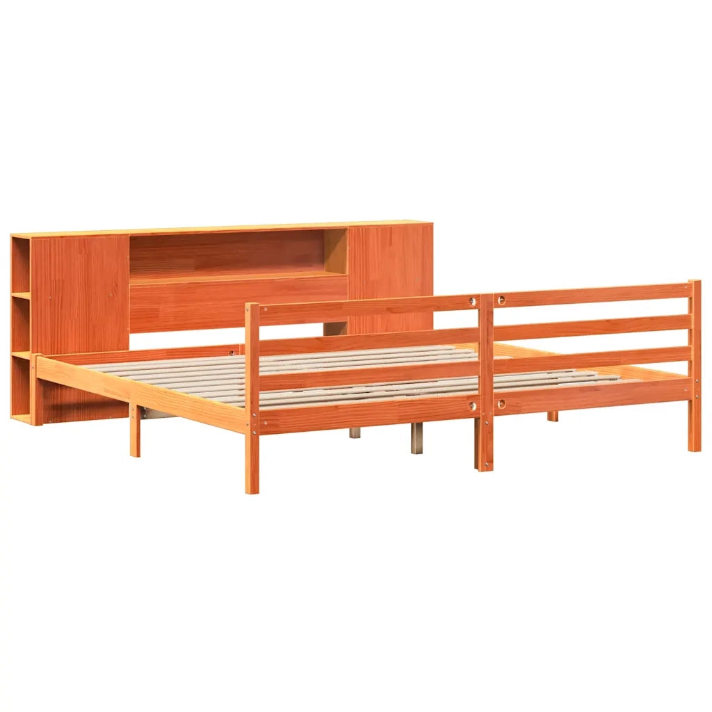 Letto Libreria senza Materasso Marrone Cera 200x200 cm in Pino 3321870