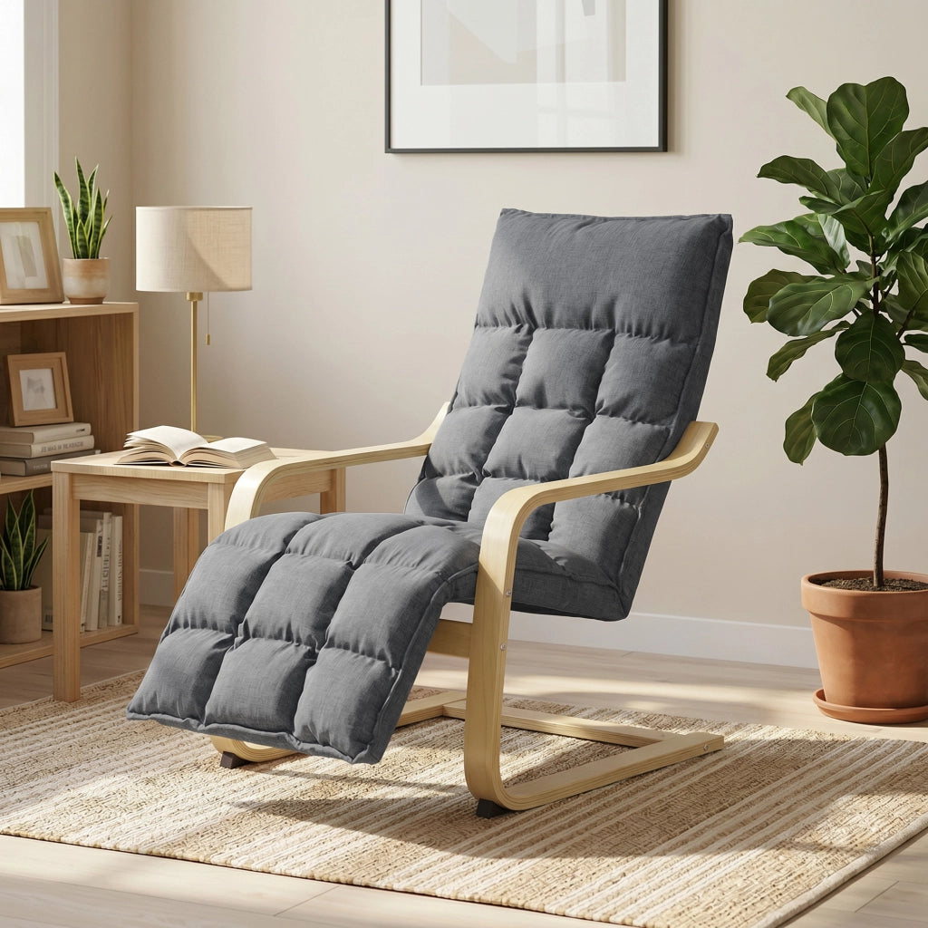 Poltrona Relax Reclinabile con Poggiapiedi in Tessuto Grigio ¨C Zephmum ¨C 100x90x110
