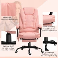 Sedia da Ufficio con Massaggio, 7 Punti Vibranti, Poggiapiedi e Schienale Regolabili, fino a 120 kg, Ecopelle, Rosa