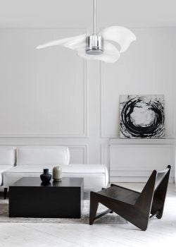 Vam Ventilatore da soffitto a risparmio energetico RAFFAELLO 112 cm cromato con pale trasparenti telecomando 6 velocitÃ