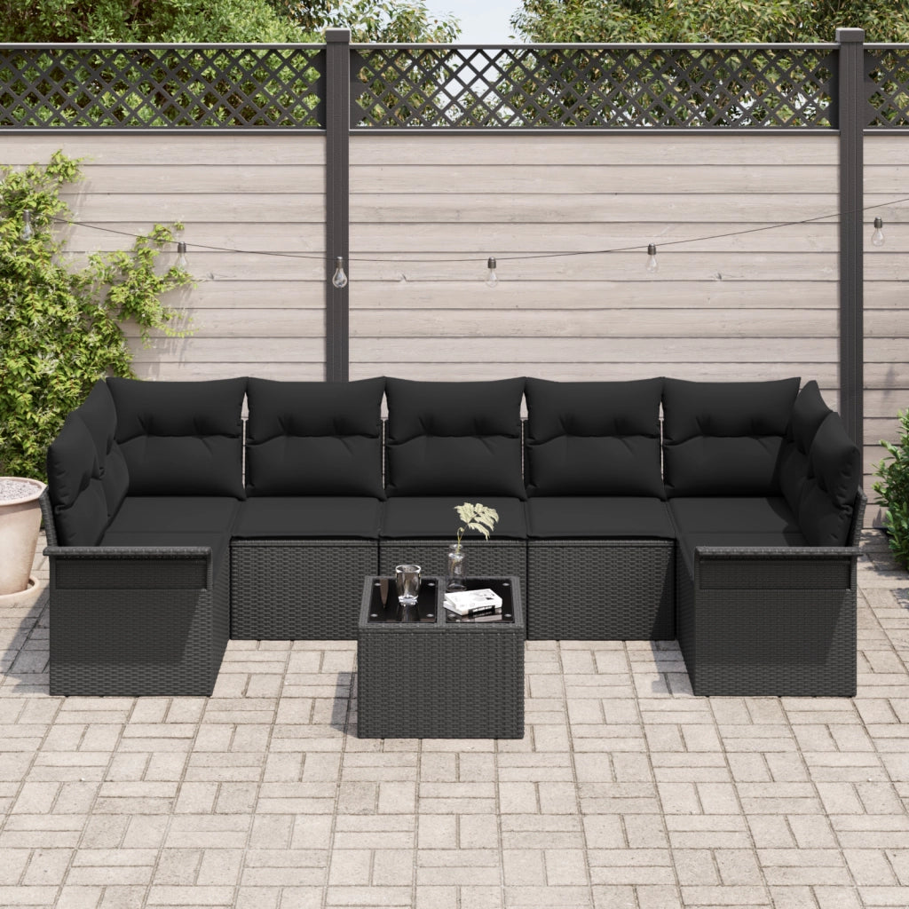Set Divano da Giardino 8 Pezzi con Cuscini Rattan Polimerico Nero