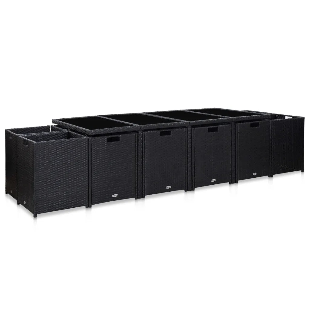 Set da Pranzo da Giardino 13 pz con Cuscini in Polyrattan Nero  cod mxl 50646
