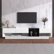 Mobile TV Lowboard Kombination in Bianco e nero lucido, Design a Blocchi di Colore, Cassetti, Ripiani, Vari Spazi per Riporre, Bianco