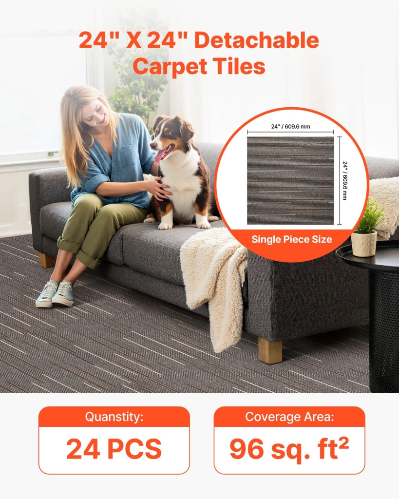 Piastrelle per moquette modulari 24 pezzi 610x610 mm, pavimento morbido per fai da te e casa, marrone scuro