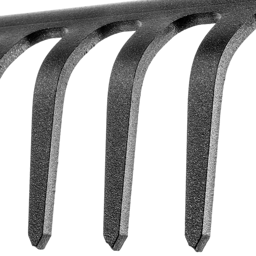 Rastrello per foglie in acciaio KADAX a 14 denti, senza manico, per terra ed erba.