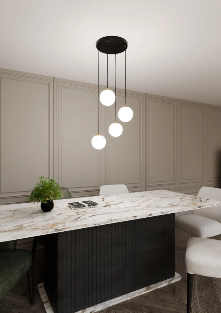 Lampadario Emibig Royal 4, 4xE14, vetro bianco nero oro