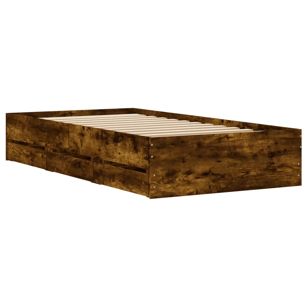 Giroletto con Cassetti-Struttura Letto con contenitore Rovere Fumo 75x190 cm Legno Multistrato 841049