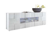 Madia Moderna 2 Ante 4 Cassetti Design a Scacchi Modello Dama 241x43x84 cm Bianco Lucido