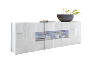 Madia Moderna 2 Ante 4 Cassetti Design a Scacchi Modello Dama 241x43x84 cm Bianco Lucido