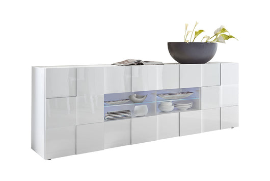 Madia Moderna 2 Ante 4 Cassetti Design a Scacchi Modello Dama 241x43x84 cm Bianco Lucido