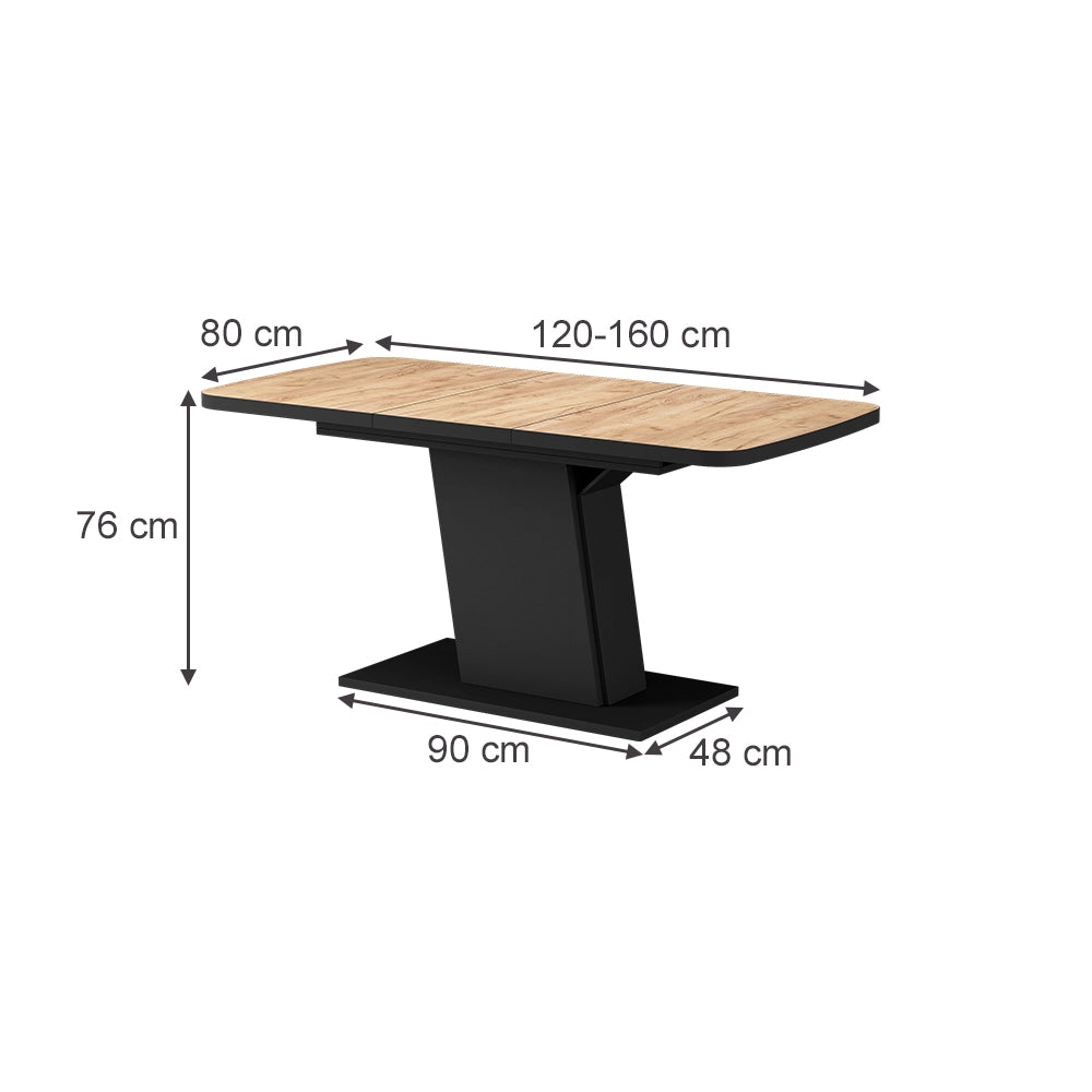 Vicco Tavolo da pranzo Estensibile Rovere nero/oro 120/160 x 80 cm