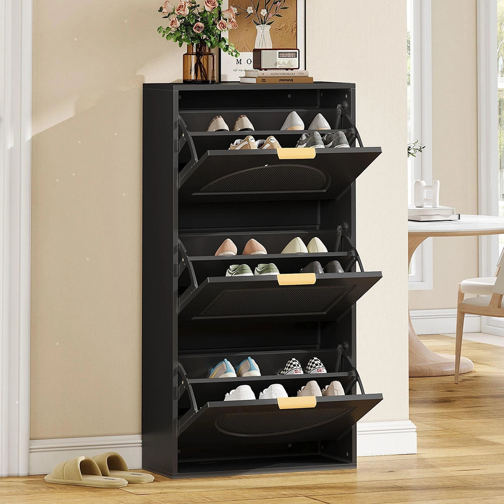 Armadio per scarpe stretto a 3 ante - Xylo - 60x24x114 cm - Nero
