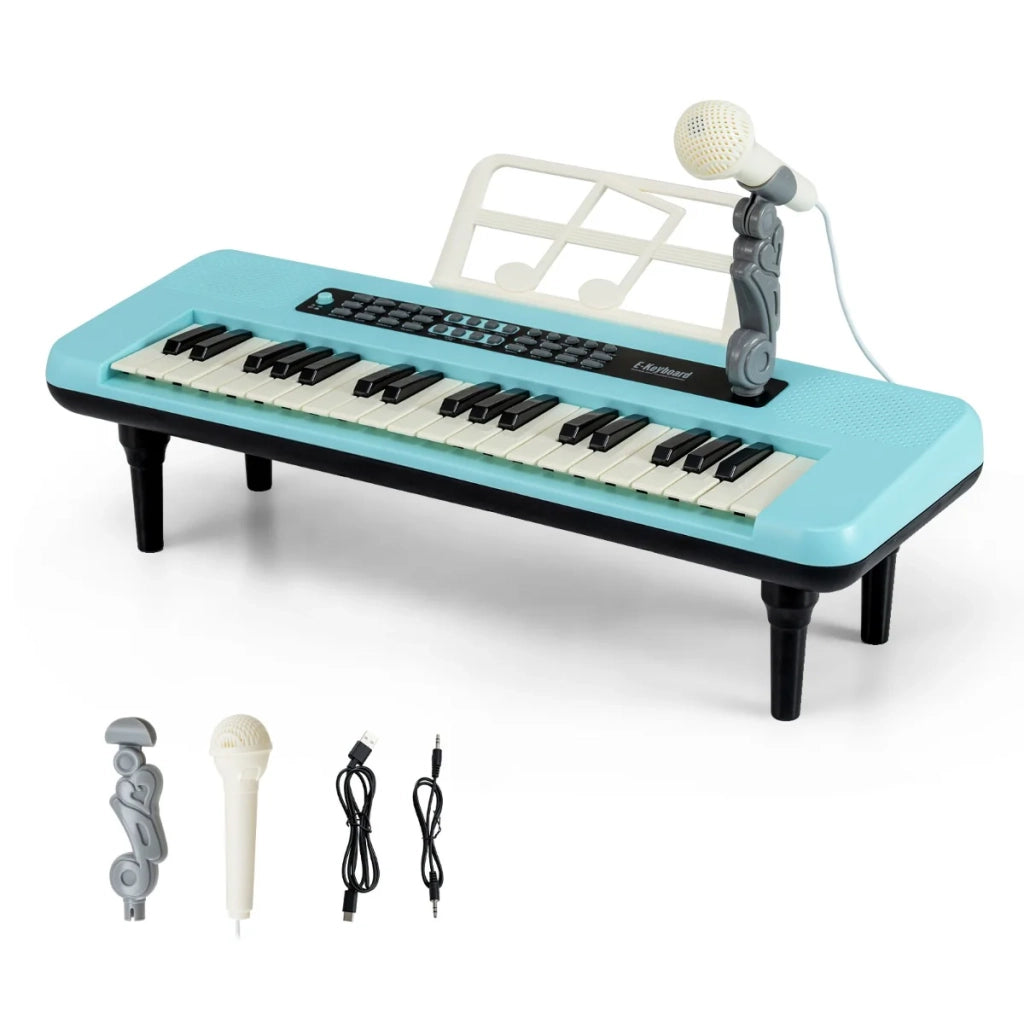 Tastiera per pianoforte per bambini 37 tasti 46,5 x 17,5 x 5,5 cm con microfono design portatile ABS blu 20_0018689