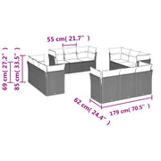 Set Divani da Giardino 12 pz con Cuscini Beige in Polyrattan