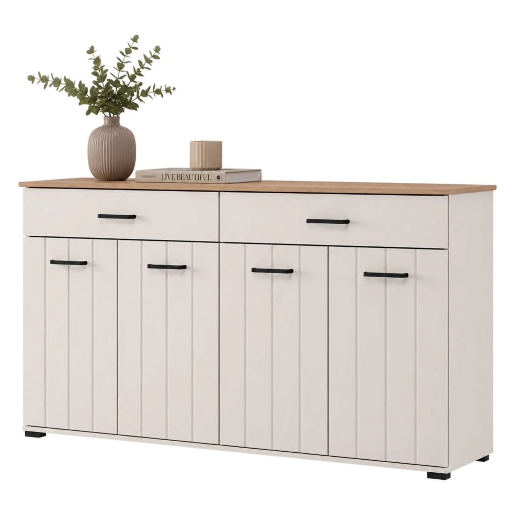 Madia Quarna, Credenza 3 Ripiani, 156x40x86h cm Bianco Crema