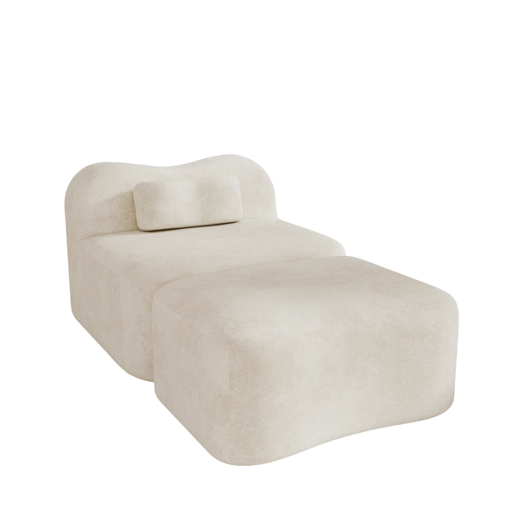 Divano modulare con ottomana 167x96x70 cm in velluto beige, senza montaggio –