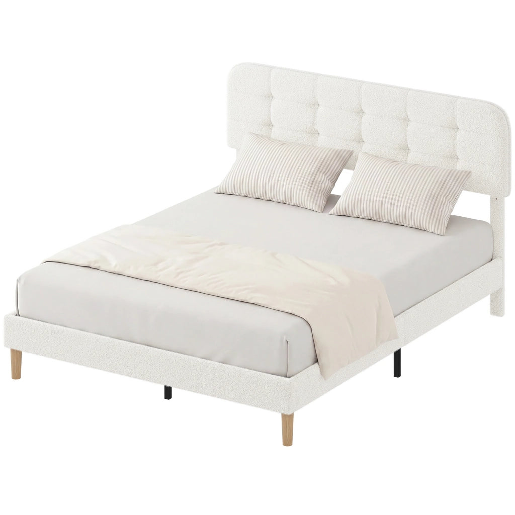 Letto Imbottito Matrimoniale con Testiera Regolabile ¨C zephmum ¨C 160x200 cm Bianco Velluto Teddy
