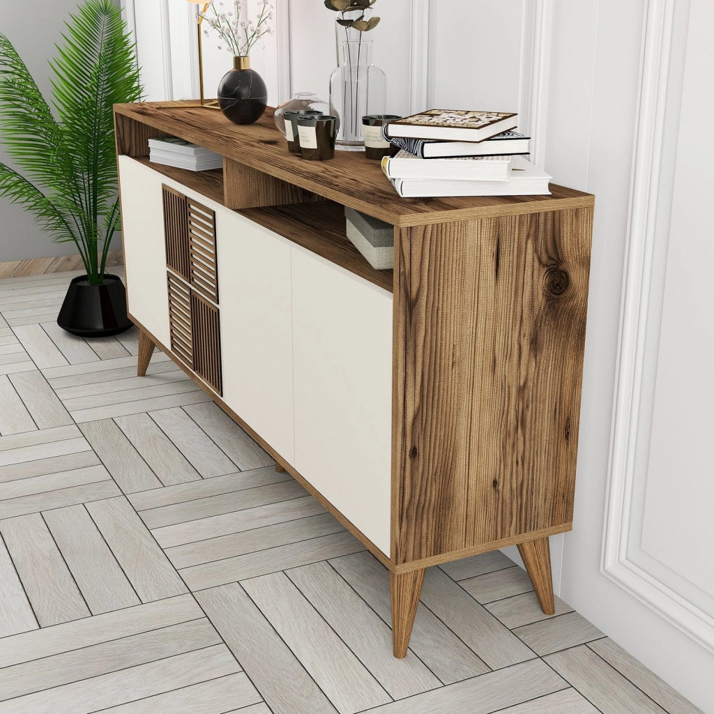 Madia Thuile, Credenza 2 Ripiani, 160x35x78h cm Bianco Crema