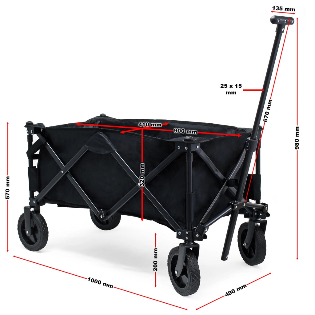 Carretto a mano pieghevole, max 60 kg, tessuto impermeabile nero, Carrello spiaggia con sacco di protezione