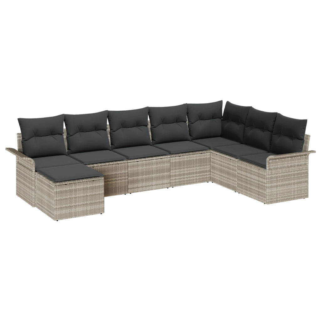 Set Divano da Giardino  8 Pezzi con Cuscini Grigio Chiaro Polyrattan