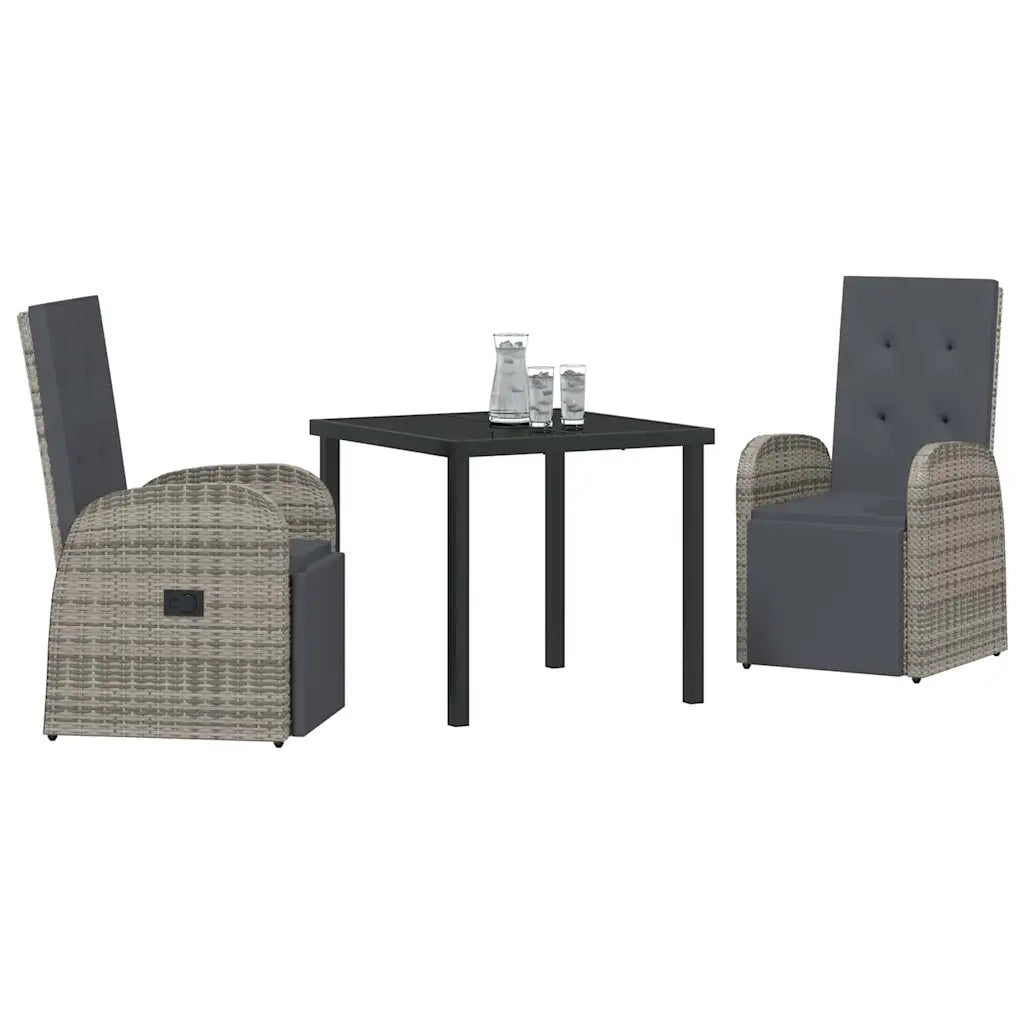 Set da Pranzo per Giardino con cuscino 3 pcs Grigio polyrattan