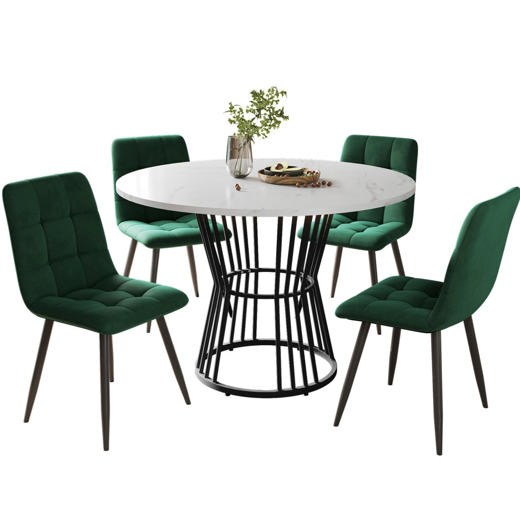 Set da pranzo 5 pezzi con tavolo rotondo ?100 cm e 4 sedie in velluto