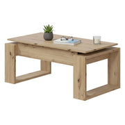 Tavolino da salotto Aspra, Tavolino da caffÒ¨ con piano elevabile, Tavolo basso da soggiorno, cm 105x55h45/56, Rovere nodi