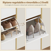 Scarpiera Slim con 3 Cassetti Ribaltabili per 24 Paia di Scarpe 80x24x127 cm Design Moderno in MDF Bianco