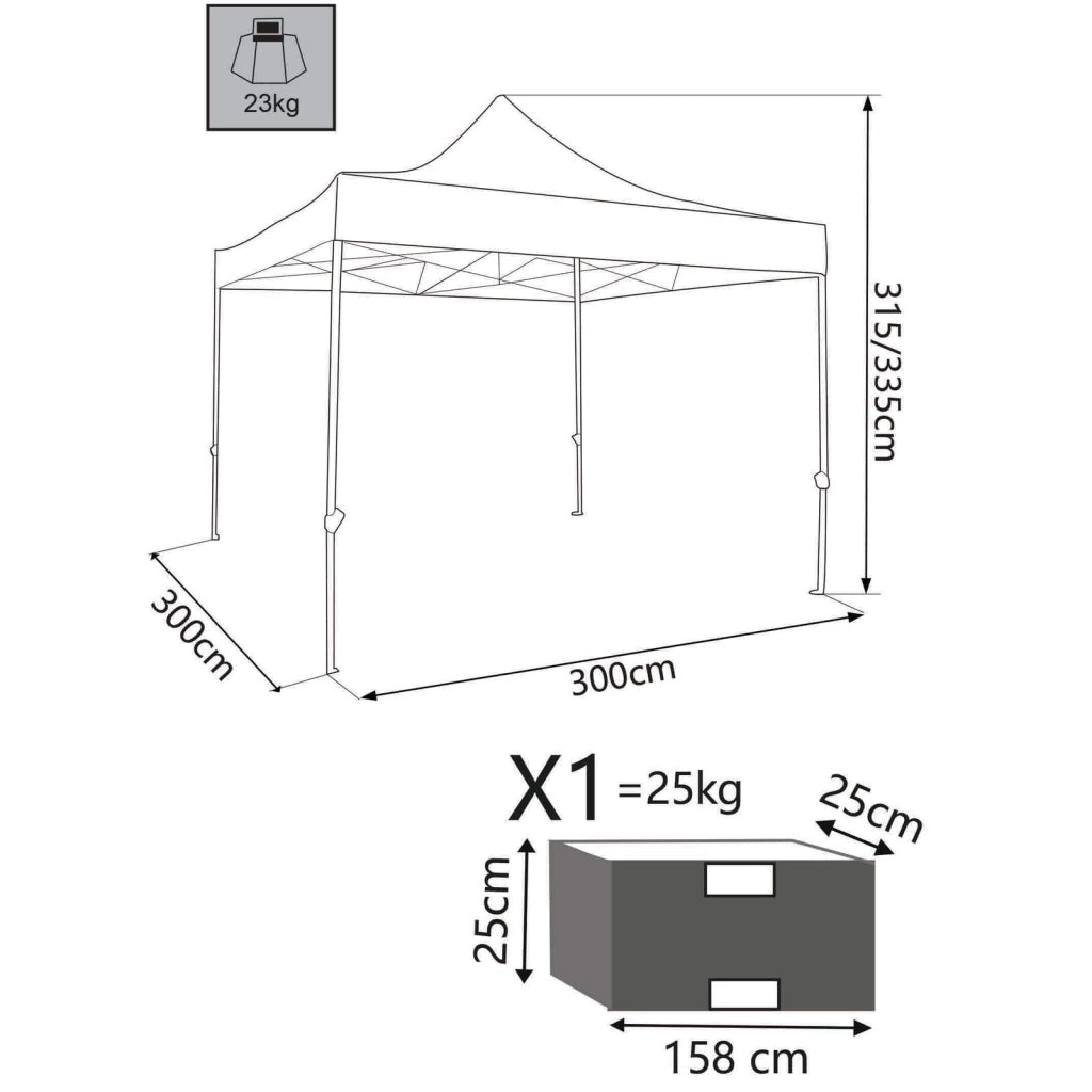 Gazebo Pieghevole con sacca protettiva 3x3 in alluminio poliestere - BROOKS